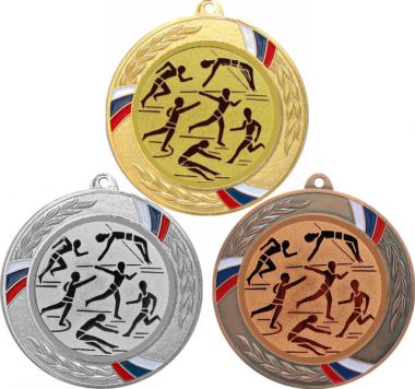 Комплект медалей №45-1285 (Легкая атлетика, диаметр 70 мм (Три медали плюс три жетона для вклейки) Место для вставок: обратная сторона диаметр 60 мм)