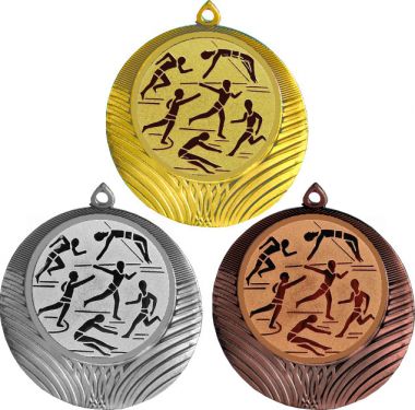 Комплект медалей №45-8 (Легкая атлетика, диаметр 70 мм (Три медали плюс три жетона для вклейки) Место для вставок: обратная сторона диаметр 64 мм)