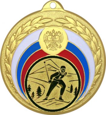 Медаль №46-196 (Лыжный спорт, диаметр 50 мм (Медаль цвет золото плюс жетон для вклейки) Место для вставок: обратная сторона диаметр 45 мм)