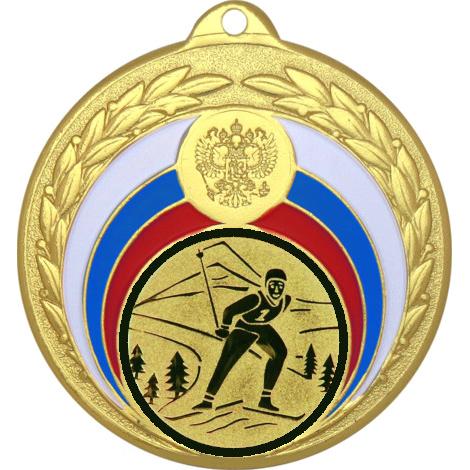 Медаль №46-196 (Беговые лыжи, диаметр 50 мм (Медаль цвет золото плюс жетон для вклейки) Место для вставок: обратная сторона диаметр 45 мм)