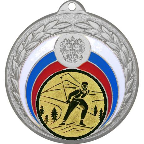 Медаль №46-196 (Беговые лыжи, диаметр 50 мм (Медаль цвет серебро плюс жетон для вклейки) Место для вставок: обратная сторона диаметр 45 мм)