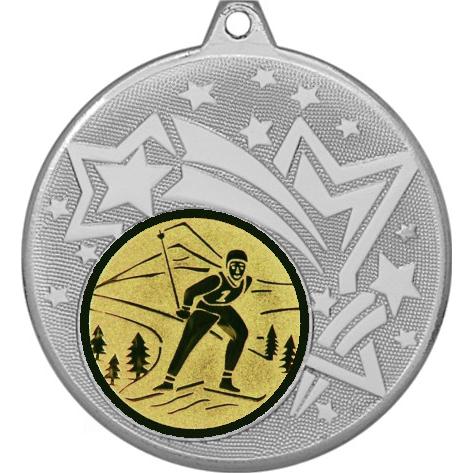 Медаль №46-1274 (Беговые лыжи, диаметр 45 мм (Медаль цвет серебро плюс жетон для вклейки) Место для вставок: обратная сторона диаметр 40 мм)