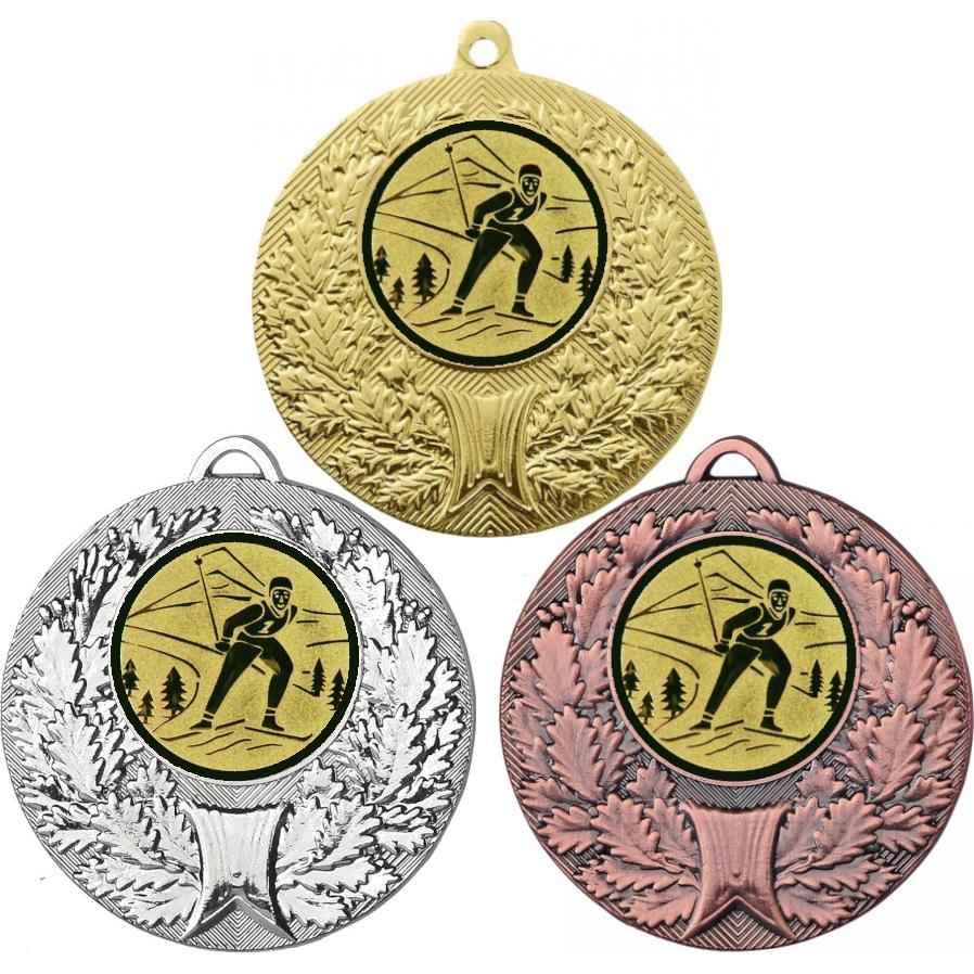 Комплект медалей №46-192 (Лыжный спорт, диаметр 50 мм (Три медали плюс три жетона для вклейки) Место для вставок: обратная сторона диаметр 45 мм)