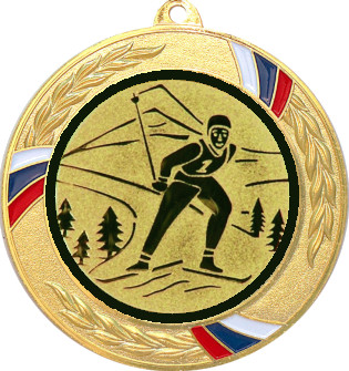 Медаль №46-1285 (Лыжный спорт, диаметр 70 мм (Медаль цвет золото плюс жетон для вклейки) Место для вставок: обратная сторона диаметр 60 мм)