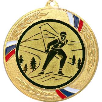 Медаль №46-1285 (Беговые лыжи, диаметр 70 мм (Медаль цвет золото плюс жетон для вклейки) Место для вставок: обратная сторона диаметр 60 мм)