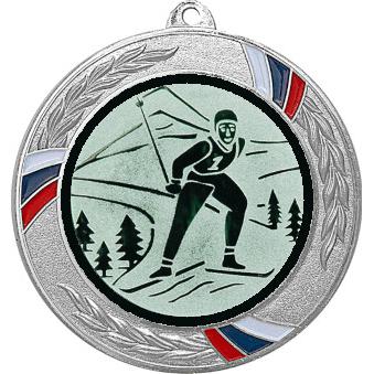 Медаль №46-1285 (Лыжный спорт, диаметр 70 мм (Медаль цвет серебро плюс жетон для вклейки) Место для вставок: обратная сторона диаметр 60 мм)