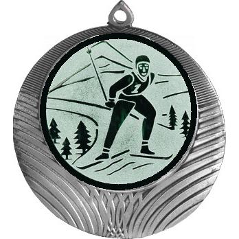 Медаль №46-8 (Беговые лыжи, диаметр 70 мм (Медаль цвет серебро плюс жетон для вклейки) Место для вставок: обратная сторона диаметр 64 мм)