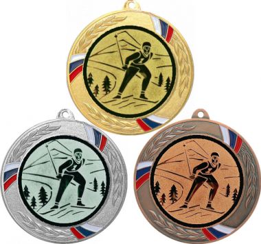 Комплект медалей №46-1285 (Лыжный спорт, диаметр 70 мм (Три медали плюс три жетона для вклейки) Место для вставок: обратная сторона диаметр 60 мм)