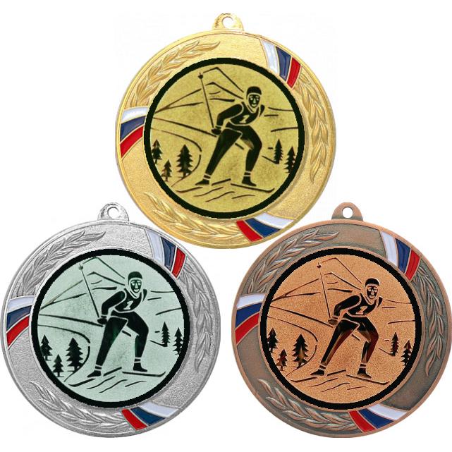 Комплект медалей №46-1285 (Беговые лыжи, диаметр 70 мм (Три медали плюс три жетона для вклейки) Место для вставок: обратная сторона диаметр 60 мм)