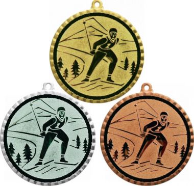 Комплект медалей №46-1302 (Лыжный спорт, диаметр 56 мм (Три медали плюс три жетона для вклейки) Место для вставок: обратная сторона диаметр 50 мм)