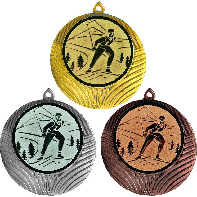Комплект медалей №46-8 (Беговые лыжи, диаметр 70 мм (Три медали плюс три жетона для вклейки) Место для вставок: обратная сторона диаметр 64 мм)
