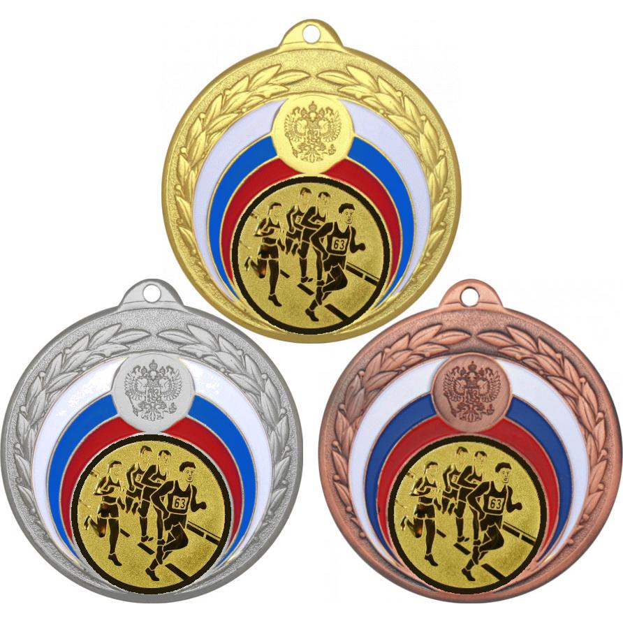 Комплект медалей №47-196 (Бег, диаметр 50 мм (Три медали плюс три жетона для вклейки) Место для вставок: обратная сторона диаметр 45 мм)