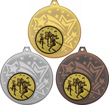 Комплект медалей №47-27 (Бег, диаметр 45 мм (Три медали плюс три жетона для вклейки) Место для вставок: обратная сторона диаметр 39 мм)