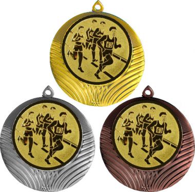 Комплект медалей №47-8 (Бег, диаметр 70 мм (Три медали плюс три жетона для вклейки) Место для вставок: обратная сторона диаметр 64 мм)
