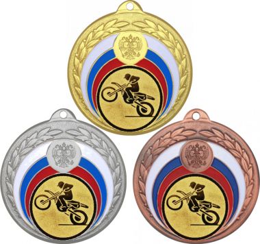 Комплект медалей №48-196 (Мотоспорт, диаметр 50 мм (Три медали плюс три жетона для вклейки) Место для вставок: обратная сторона диаметр 45 мм)