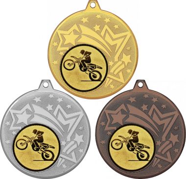 Комплект медалей №48-27 (Мотоспорт, диаметр 45 мм (Три медали плюс три жетона для вклейки) Место для вставок: обратная сторона диаметр 39 мм)