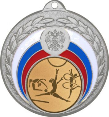 Медаль №5-196 (Гимнастика, диаметр 50 мм (Медаль цвет серебро плюс жетон для вклейки) Место для вставок: обратная сторона диаметр 45 мм)