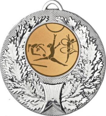 Медаль №5-192 (Гимнастика, диаметр 50 мм (Медаль цвет серебро плюс жетон для вклейки) Место для вставок: обратная сторона диаметр 45 мм)