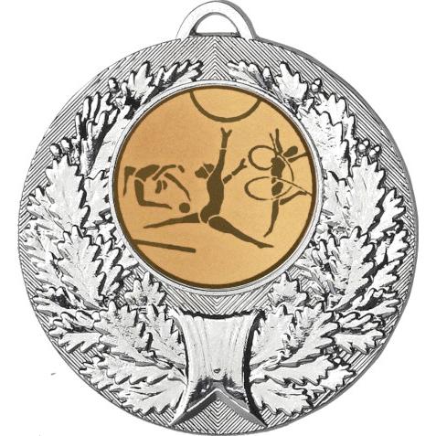 Медаль №5-192 (Художественная гимнастика, диаметр 50 мм (Медаль цвет серебро плюс жетон для вклейки) Место для вставок: обратная сторона диаметр 45 мм)