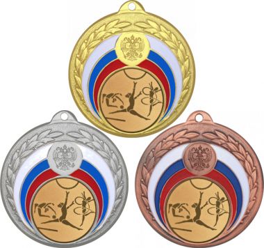 Комплект медалей №5-196 (Гимнастика, диаметр 50 мм (Три медали плюс три жетона для вклейки) Место для вставок: обратная сторона диаметр 45 мм)