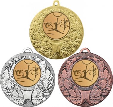 Комплект медалей №5-192 (Гимнастика, диаметр 50 мм (Три медали плюс три жетона для вклейки) Место для вставок: обратная сторона диаметр 45 мм)