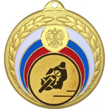 Медаль №50-196 (Мотогонки, диаметр 50 мм (Медаль цвет золото плюс жетон для вклейки) Место для вставок: обратная сторона диаметр 45 мм)