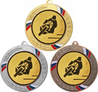 Комплект медалей №50-1285 (Мотоспорт, диаметр 70 мм (Три медали плюс три жетона для вклейки) Место для вставок: обратная сторона диаметр 60 мм)
