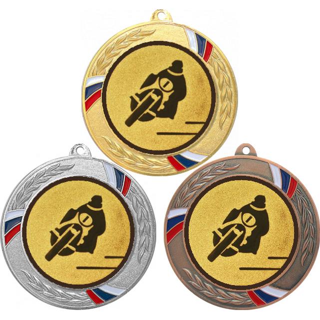 Комплект медалей №50-1285 (Мотоспорт, диаметр 70 мм (Три медали плюс три жетона для вклейки) Место для вставок: обратная сторона диаметр 60 мм)