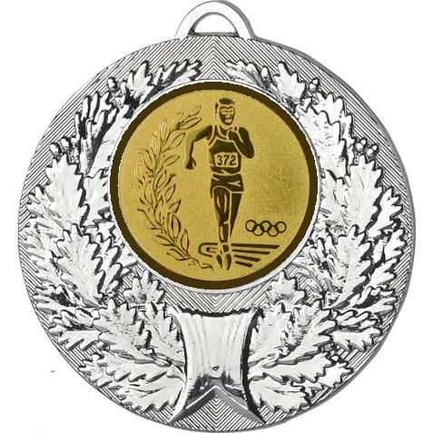 Медаль №52-192 (Бег, диаметр 50 мм (Медаль цвет серебро плюс жетон для вклейки) Место для вставок: обратная сторона диаметр 45 мм)