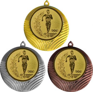 Комплект медалей №52-8 (Факел, олимпиада, диаметр 70 мм (Три медали плюс три жетона для вклейки) Место для вставок: обратная сторона диаметр 64 мм)
