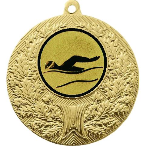 Медаль №55-192 (Плавание, диаметр 50 мм (Медаль цвет золото плюс жетон для вклейки) Место для вставок: обратная сторона диаметр 45 мм)