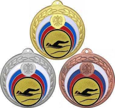 Комплект медалей №55-196 (Плавание, диаметр 50 мм (Три медали плюс три жетона для вклейки) Место для вставок: обратная сторона диаметр 45 мм)