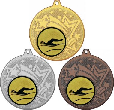 Комплект медалей №55-27 (Плавание, диаметр 45 мм (Три медали плюс три жетона для вклейки) Место для вставок: обратная сторона диаметр 39 мм)