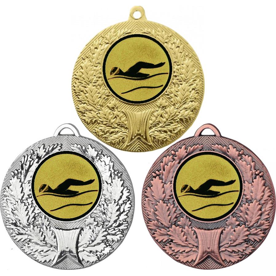Комплект медалей №55-192 (Плавание, диаметр 50 мм (Три медали плюс три жетона для вклейки) Место для вставок: обратная сторона диаметр 45 мм)