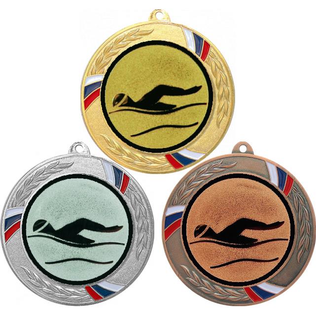 Комплект медалей №55-1285 (Плавание, диаметр 70 мм (Три медали плюс три жетона для вклейки) Место для вставок: обратная сторона диаметр 60 мм)