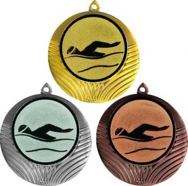 Комплект медалей №55-1302 (Плавание, диаметр 56 мм (Три медали плюс три жетона для вклейки) Место для вставок: обратная сторона диаметр 50 мм)