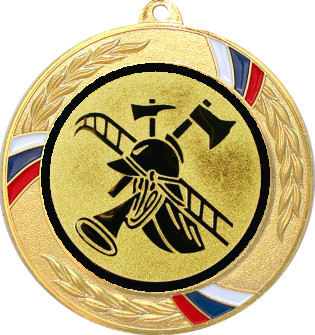 Медаль №56-1285 (Пожарный, диаметр 70 мм (Медаль цвет золото плюс жетон для вклейки) Место для вставок: обратная сторона диаметр 60 мм)