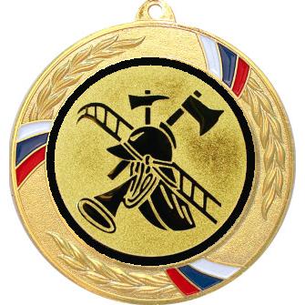 Медаль №56-1285 (Пожарный, диаметр 70 мм (Медаль цвет золото плюс жетон для вклейки) Место для вставок: обратная сторона диаметр 60 мм)