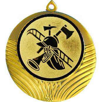Медаль №56-8 (Пожарный, диаметр 70 мм (Медаль цвет золото плюс жетон для вклейки) Место для вставок: обратная сторона диаметр 64 мм)