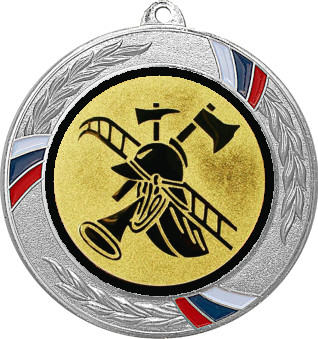 Медаль №56-1285 (Пожарный, диаметр 70 мм (Медаль цвет серебро плюс жетон для вклейки) Место для вставок: обратная сторона диаметр 60 мм)