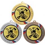 Комплект из трёх медалей MN207 (Пожарный, диаметр 80 мм (Три медали плюс три жетона))