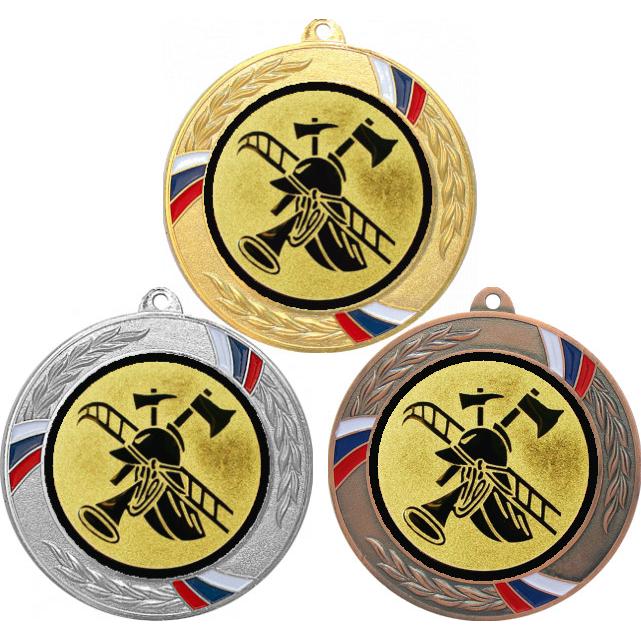 Комплект медалей №56-1285 (Пожарный спорт, диаметр 70 мм (Три медали плюс три жетона для вклейки) Место для вставок: обратная сторона диаметр 60 мм)