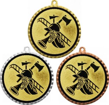 Комплект медалей №56-1302 (Пожарный, диаметр 56 мм (Три медали плюс три жетона для вклейки) Место для вставок: обратная сторона диаметр 50 мм)