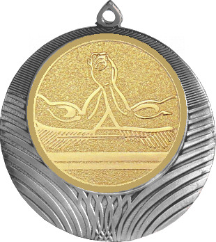 Медаль №561-8 (Армрестлинг, диаметр 70 мм (Медаль цвет серебро плюс жетон для вклейки) Место для вставок: обратная сторона диаметр 64 мм)
