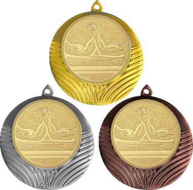 Комплект медалей №561-8 (Армрестлинг, диаметр 70 мм (Три медали плюс три жетона для вклейки) Место для вставок: обратная сторона диаметр 64 мм)