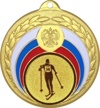 Медаль №562-196 (Лыжный спорт, диаметр 50 мм (Медаль цвет золото плюс жетон для вклейки) Место для вставок: обратная сторона диаметр 45 мм)