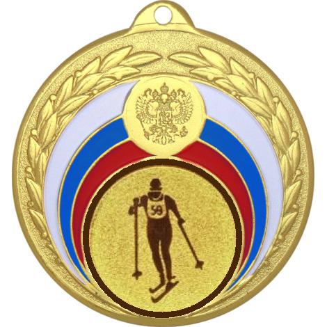 Медаль №562-196 (Лыжный спорт, диаметр 50 мм (Медаль цвет золото плюс жетон для вклейки) Место для вставок: обратная сторона диаметр 45 мм)