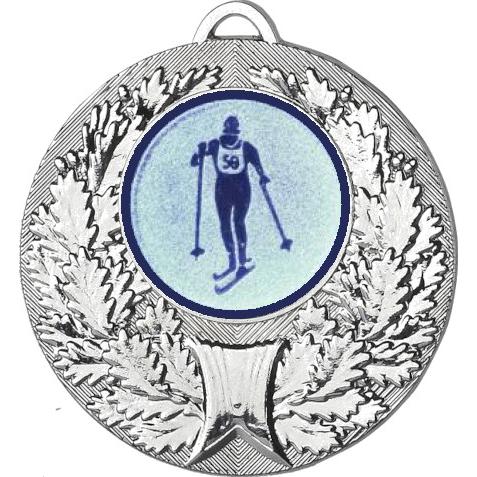 Медаль №562-192 (Беговые лыжи, диаметр 50 мм (Медаль цвет серебро плюс жетон для вклейки) Место для вставок: обратная сторона диаметр 45 мм)