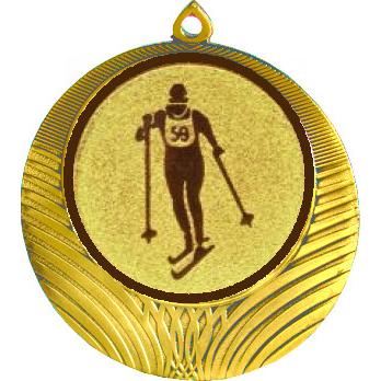 Медаль №562-8 (Беговые лыжи, диаметр 70 мм (Медаль цвет золото плюс жетон для вклейки) Место для вставок: обратная сторона диаметр 64 мм)