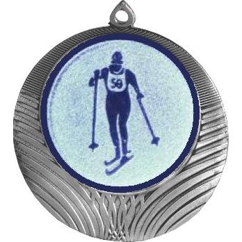 Медаль №562-8 (Беговые лыжи, диаметр 70 мм (Медаль цвет серебро плюс жетон для вклейки) Место для вставок: обратная сторона диаметр 64 мм)